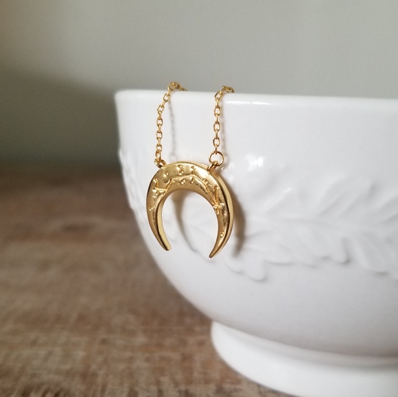 14k Gold or Sterling Crescent Moon Necklace - Picture 4 of 11